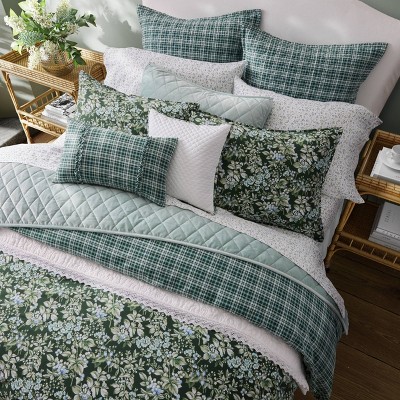Bramble Floral Green Cotton King Duvet Cover Set
