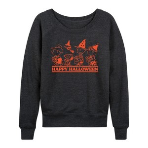 Women's - Peanuts - Orange Happy Halloween Lightweight French Terry Wide Neck Long Sleeve Shirt - 1 of 4