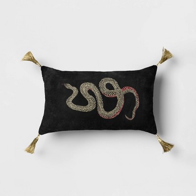 Pillow Cover Lumbar Embroidered Snake Velvet Throw Pillow Metallic ...