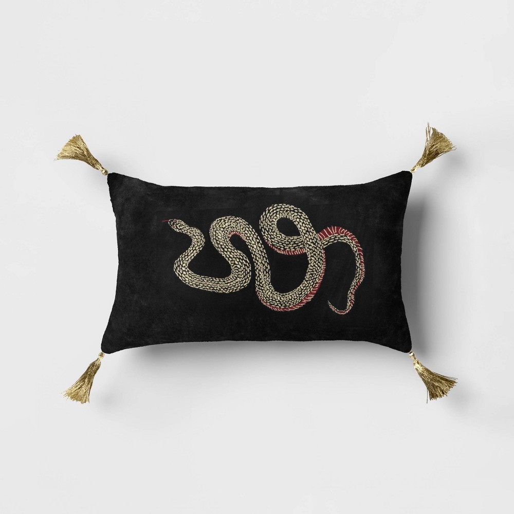 Photos - Pillow  Cover Lumbar Embroidered Snake Velvet Throw  Metallic/Garnet