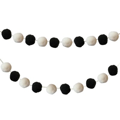 Carson Dellosa Education Black & White Pom-Pom Garland, 12 Feet, Pack of 2 (Pack of 3)