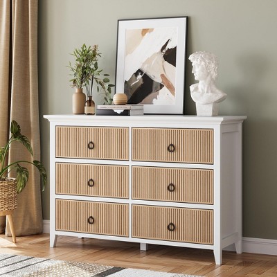 Fluted 6-Drawer Dresser - 47" Wide Multi-Functional Anti-Tip Storage Cabinet with Round Handles, Ideal for Hallways, Entryways, Easy Assembly