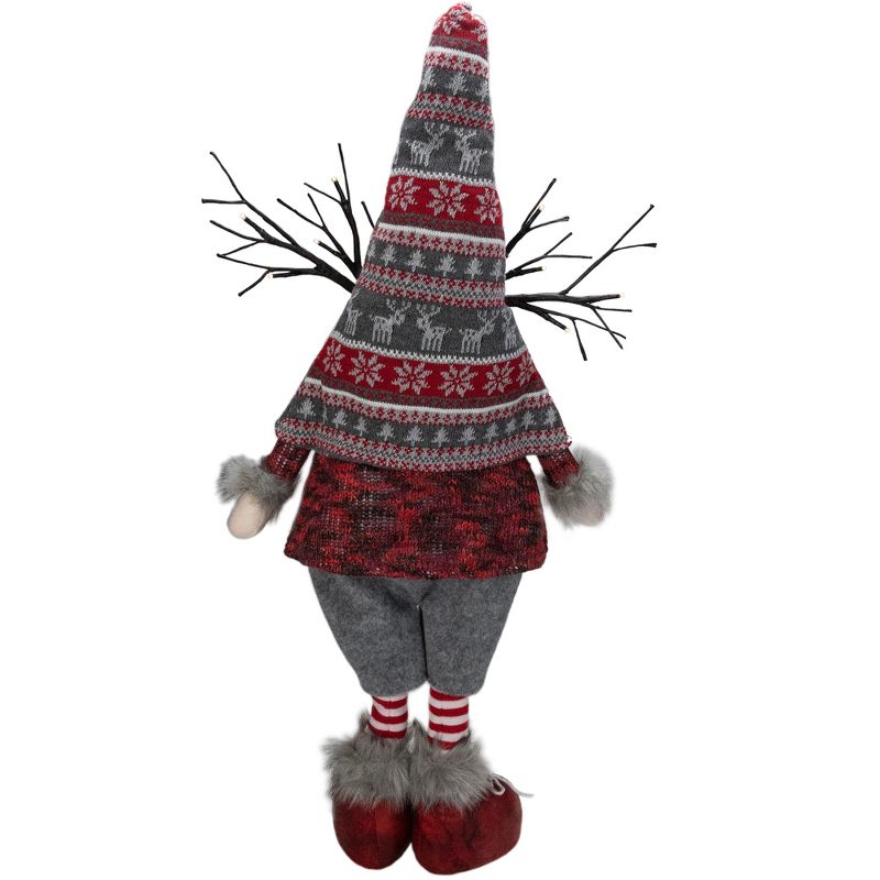 Northlight 30" Red and Gray Nordic Hat Standing Christmas Gnome with LED Antlers, 5 of 6