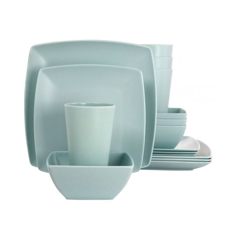 Gibson Home Grayson Melamine 16 Piece Square Dinnerware Set in Mint, 1 of 9