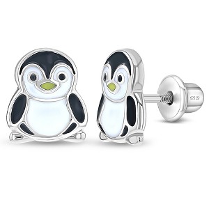 Girls' Playful Penguin Screw Back Sterling Silver Earrings - In Season Jewelry - 1 of 4