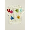 I AM A FASHION JUNKY White Hollowed Crochet Colorful Flower Loose Knit T Shirt - 4 of 4