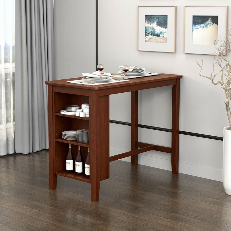 Costway Counter Height Pub Table Bar Table w/ Rubber Wood Legs & Storage Shelves, 3 of 10