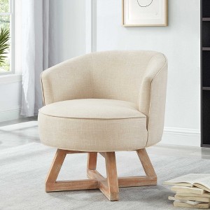 CAVINAS Linen Swivel Accent Chair with Curved Backrest and Wood Base,Upholstered Swivel Living Room Chairs,Reading Chairs for Living Room - 1 of 4