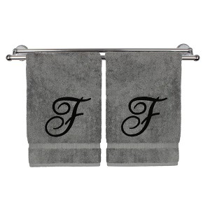 BC BARE COTTON Monogrammed Hand Towel, 100% Turkish Cotton - Set of 2 - Gray - Black Script - 1 of 4