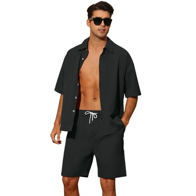 Lars Amadeus Men's Short Sleeves Shirt and Shorts Hawaiian Sets 2 Pieces