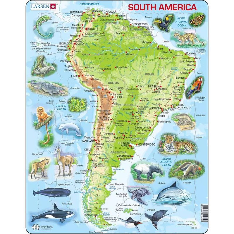 Larsen Puzzles South America Map with Animals Kids Jigsaw Puzzle - 65pc, 1 of 6