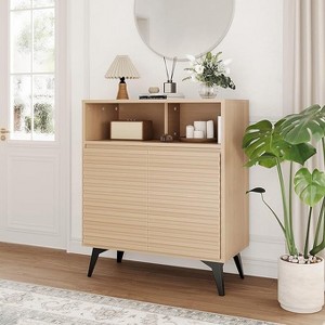 Fluted Sideboard Storage Cabinet with Metal Legs, Mid Century Modern Buffet Credenza for Living Room, Hallway - 1 of 4