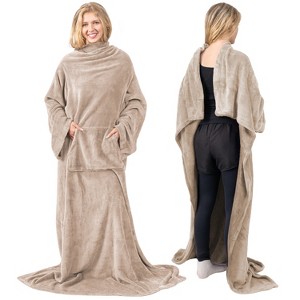 PAVILIA Fleece Wearable Blanket with Sleeves, Warm Cozy Soft Functional Lightweight Sleeved Throw Adults Men Women - 1 of 4