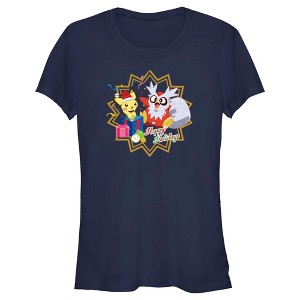Juniors Womens Pokemon Christmas Pikachu and Delibird Happy Holidays T-Shirt - 1 of 4