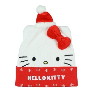 Hello Kitty Beanie Santa Kitty Embroidered Design with 3D Bow Knit Winter Hat OSFM Multicolored - 1 of 4