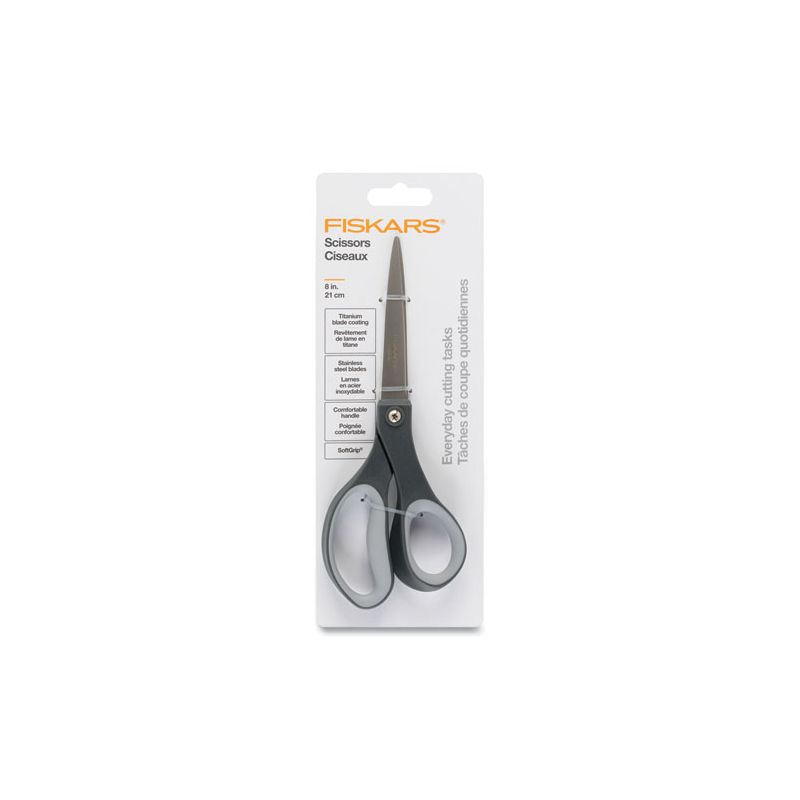 Fiskars Everyday Titanium Softgrip Scissors, 8" Long, 3.1" Cut Length, Dark Gray Straight Handle, 2 of 5