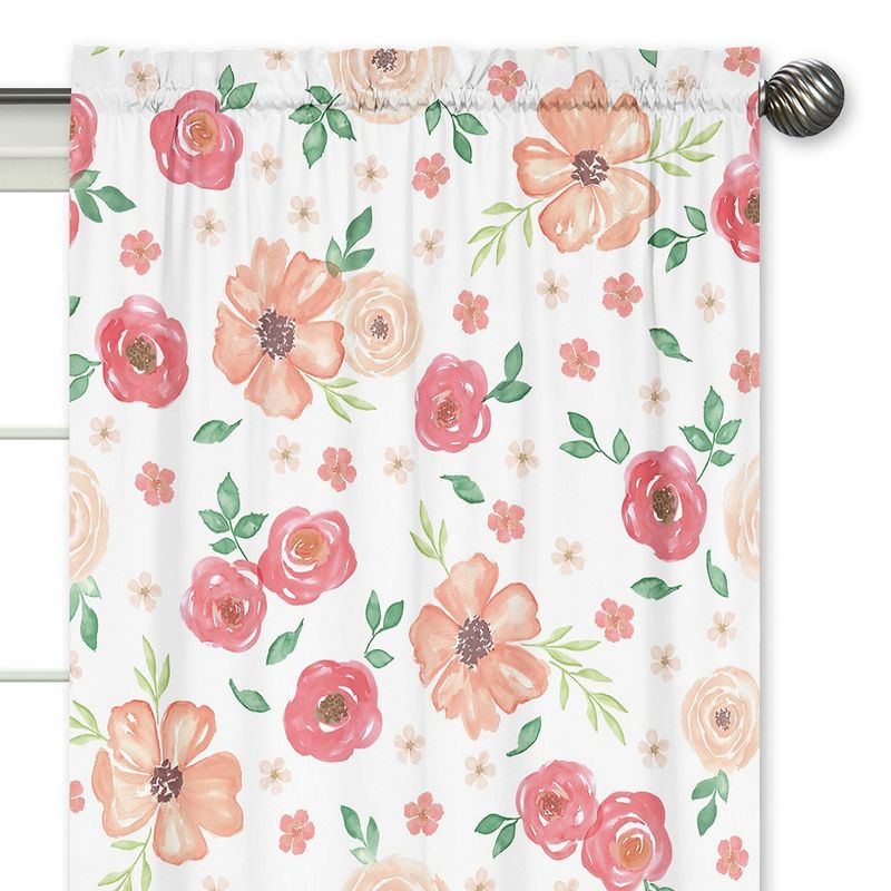 Sweet Jojo Designs Window Curtain Panels 84in. Watercolor Floral Peach and Green, 3 of 6