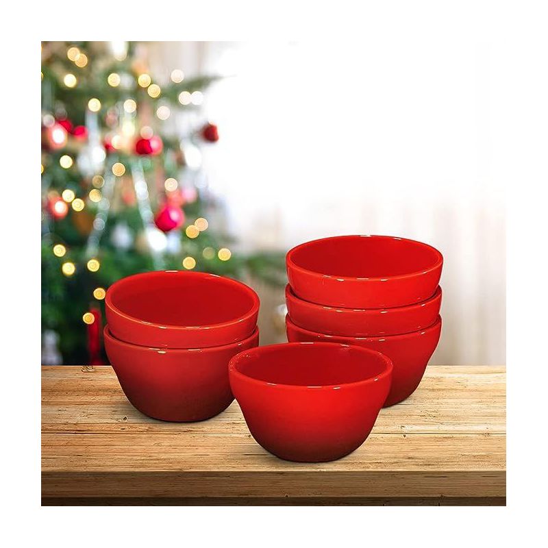 Bruntmor 8oz Ceramic Chip and Dip Porcelain Bowls, Set of 6, Red, 1 of 5