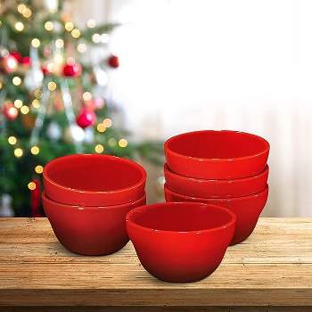Bruntmor 8oz Ceramic Chip and Dip Porcelain Bowls, Set of 6, Red
