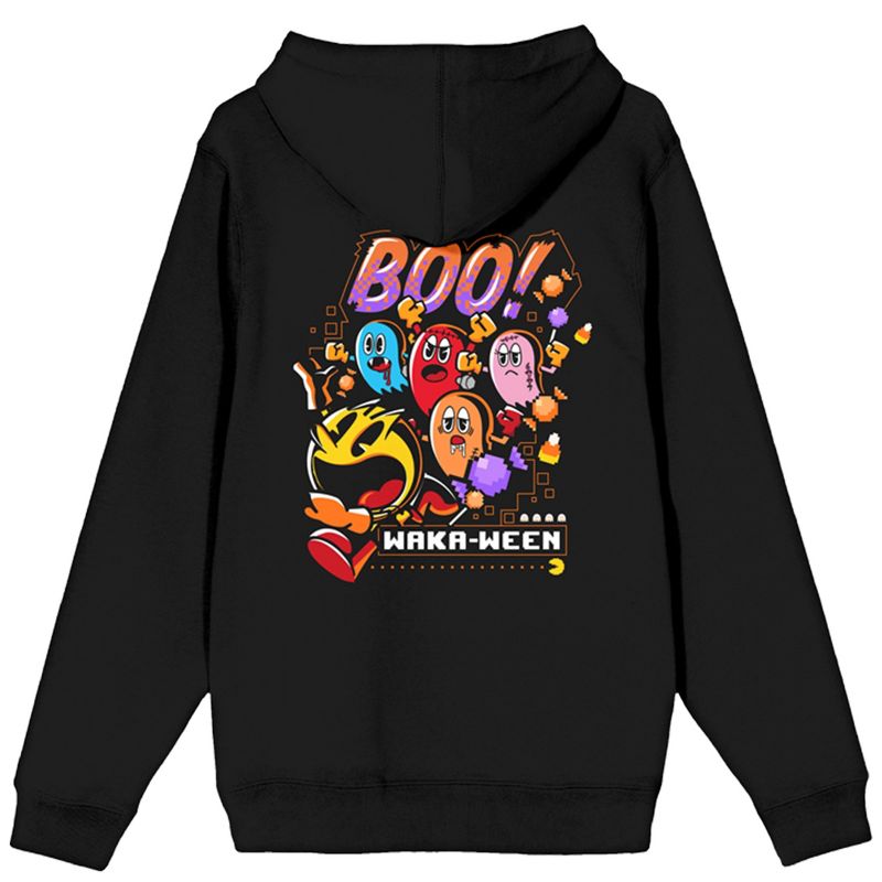 Pacman Classic Boo Group Shot Long Sleeve Black Adult Zip-Up Hoodie-Large, 3 of 5