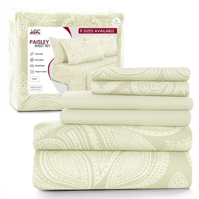 6 Piece Sheet Sets Paisley Printed Sheets Set Ultra Soft Deep Pocket Microfiber Bed Sheets - Lux Decor Collection