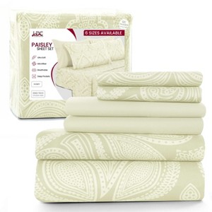 6 Piece Sheet Sets Paisley Printed Sheets Set Ultra Soft Deep Pocket Microfiber Bed Sheets - Lux Decor Collection - 1 of 4