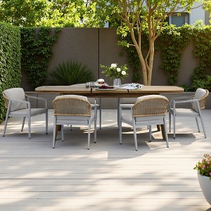 7-Piece Outdoor Extendable Dining Set with Extendable Acacia Wood Table and 6 Cushioned Chair - 1 of 4