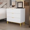 FUFU&GAGA Vertical 3 Drawer Gold Base Nightstand White For Bedroom - 2 of 4