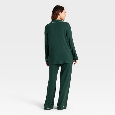 Women's Cloud Knit Modal Long Sleeve Notch Collar Top and Pants Pajama