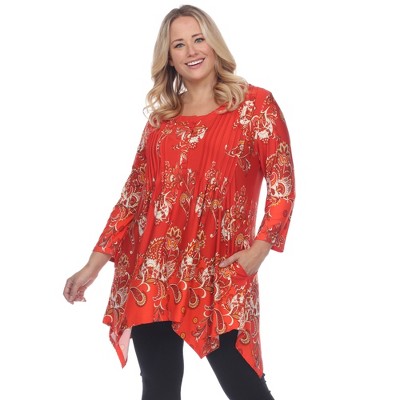 Women's Plus Size Paisley Scoop Neck Tunic Top with Pockets - White Mark