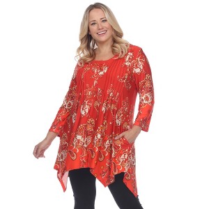 Women's Plus Size Paisley Scoop Neck Tunic Top with Pockets - White Mark - 1 of 4