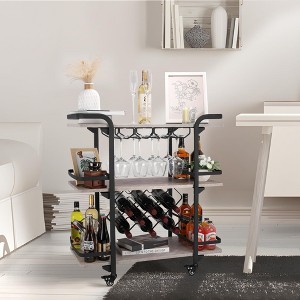 ZACHVO Bar Cart with 3 Shelves, 8 Bottle Racks & 4 Glass Holders, Light Grey & Black Metal, Lockable Wheels, for Home & Outdoor - 1 of 4