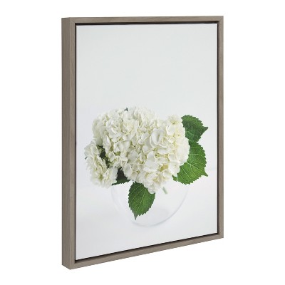 Hydrangea Cluster Floral Print on Canvas with Gray Frame
