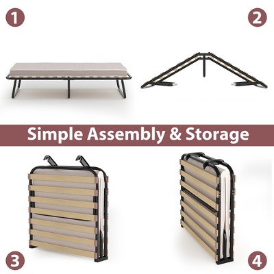 Twin Black Metal Folding Bed with Memory Foam Mattress