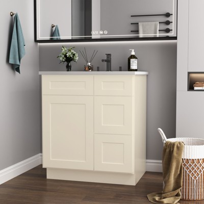 DOMETOUR 30 in. W x 21 in. D x 34.5 in. H in Antique White Plywood Ready to Assemble Floor Vanity Sink Base Kitchen Cabinet with Right Door