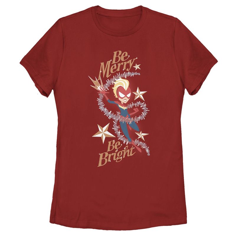 Women's Marvel Christmas Captain Marvel Merry & Bright T-Shirt, 1 of 4