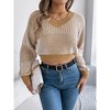 Clearlove Womens V Neck Striped Lantern Cuffs Long Sleeve Knit Cropped Top  Pullover Crop Sweater - 3 of 4
