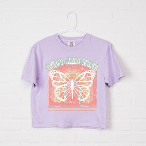 Simply Sage Market Women's Wild and Free Butterfly Short Sleeve Relaxed Fit Cropped Tee - 1 of 4