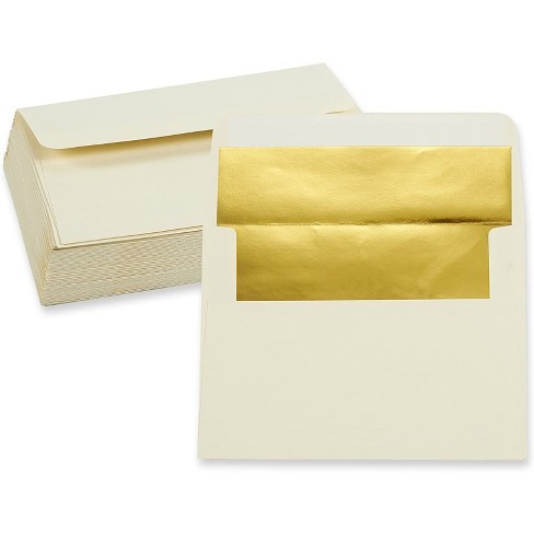 A7 Ivory Envelopes with Gold Foil Edges for Mailing Invitations (5x7 In, 50  Pack)