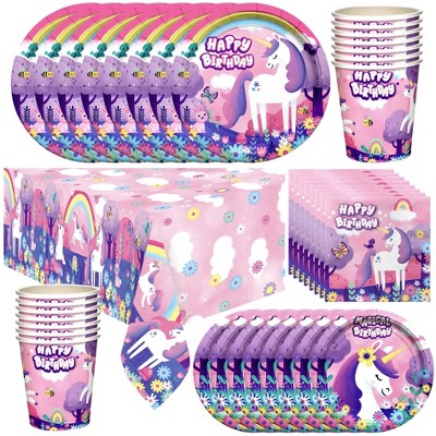 Treasures Gifted Unicorn Birthday Party Supplies Tableware Deluxe Set for 24 Guests