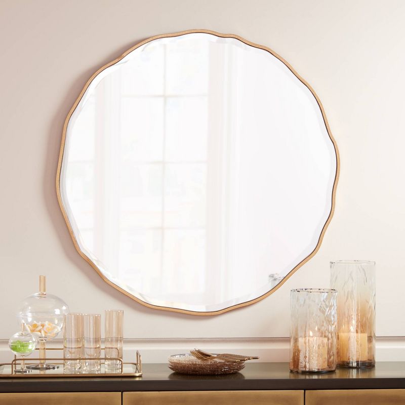 Noble Park Lissa Round Vanity Decorative Wall Mirror Modern Beveled Edge Gold Waved Wood Frame31 1/2" Wide for Bathroom Bedroom Living Room Home House, 2 of 10