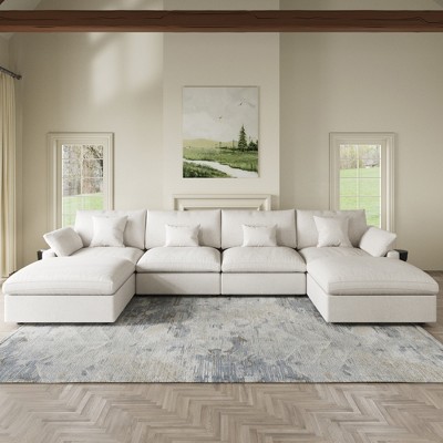 160"Cloud Couch Sectional for Living Room,Convertible U Shape Couch with Ottoman, Down Filled Modular Sectional Sofa Couch