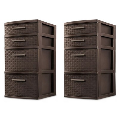 Sterilite 26226P02 4 Drawer Organizer Storage Tower with Medium Weave Drawer Fronts and Easy-Pull Handles, Espresso Brown (2 Pack)