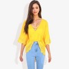 Anna-Kaci Women's Strap V-Neck Detail Crochet Lace Trim Midi Sleeve Blouse for Casual Looks - 2 of 4