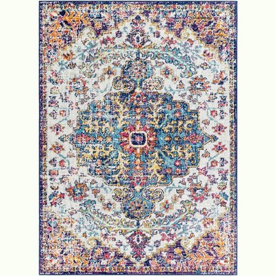 Mark & Day Olivia 5'3"x7'3" Rectangle Woven Indoor Area Rugs Teal: Traditional Medallion, Stain-Resistant, Pet Friendly