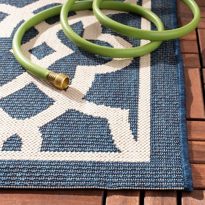 Navy and Beige Geometric Synthetic Area Rug, 4' x 5'7"