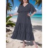 Women's Plus Size Polka Dot V Neck Short Sleeve Tiered Elastic Waist Casual A Line Maxi Dress - Agnes Orinda - 2 of 4