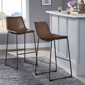 LOVMOR Vintage Style  Armless Industrial Faux Leather Counter Stool (Set of 2) - 1 of 4
