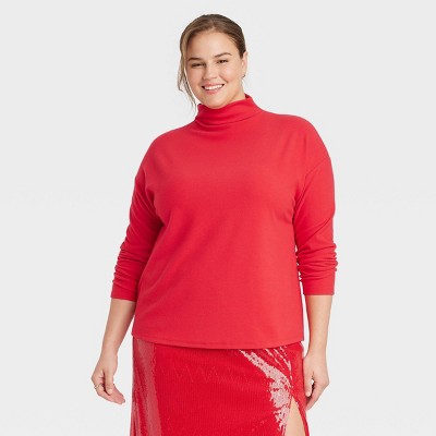 Ava & Viv Women's Plus Size Long Sleeve Mock Turtle Neck Pullover Sweater  (Red) (4X) at  Women's Clothing store