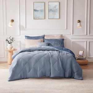 4 Pcs Luxury Style Velvet Duvet Set, Diamond Quilting Ultra Soft Bedding Set for Cold Season, Easy Care Bed Set with Matching Shams & Pillow - 1 of 4